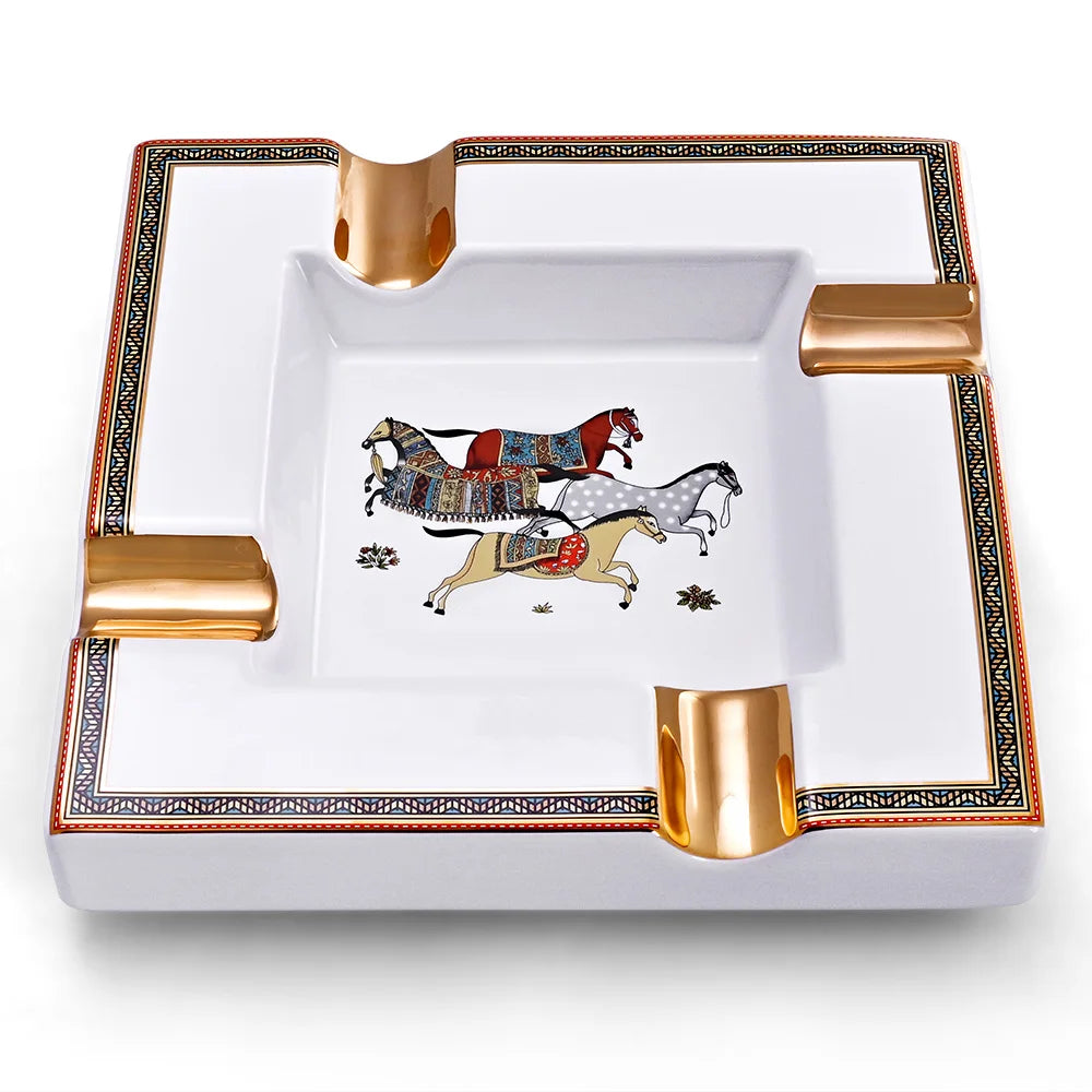 Large Square Ceramic Cigar Ashtray with 4 Rests - Premium Table Ash Tray | Gift Box Included
