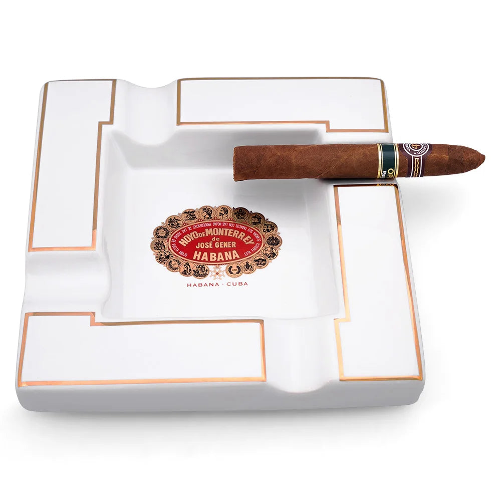 Large Square Ceramic Cigar Ashtray with 4 Rests - Premium Table Ash Tray | Gift Box Included