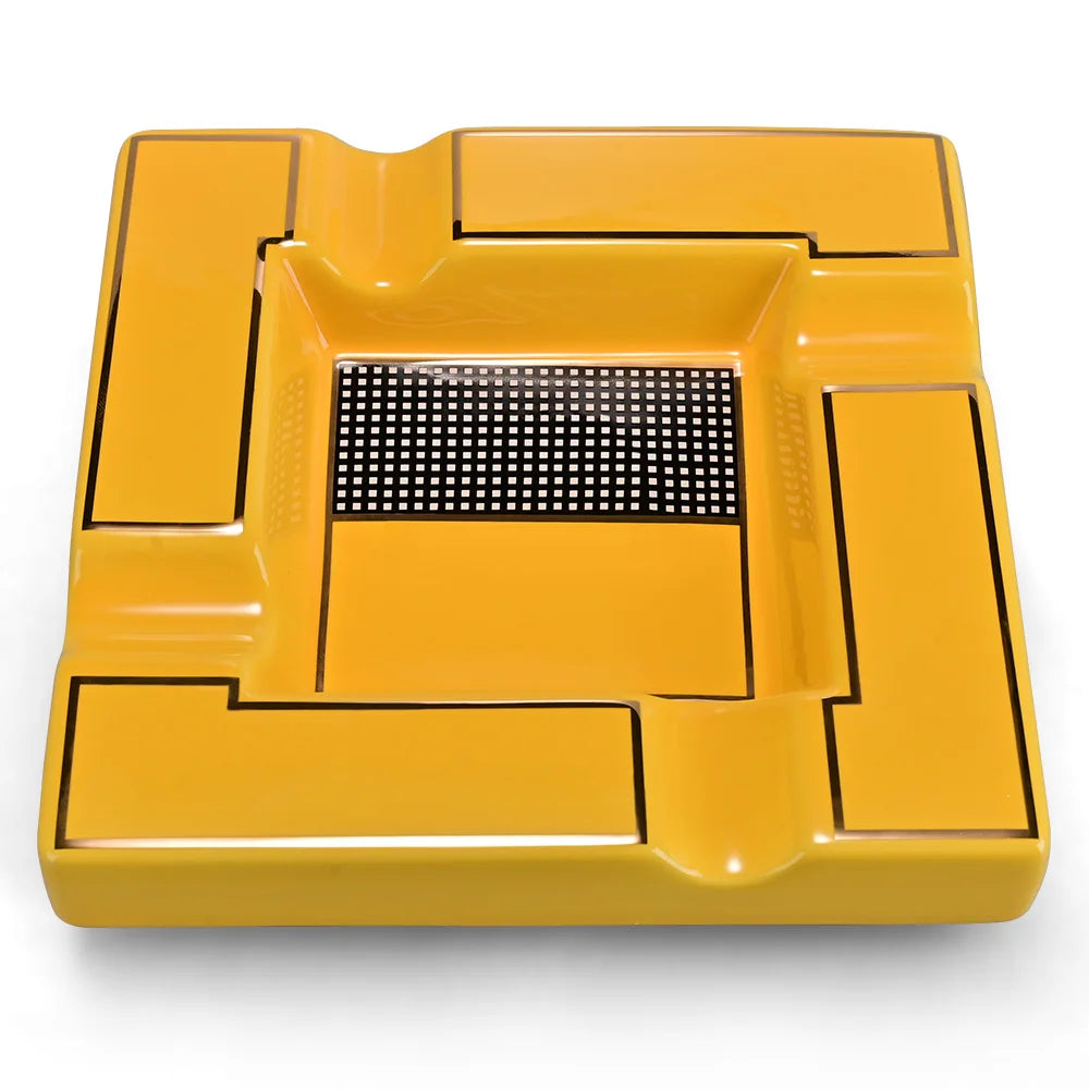 Large Square Ceramic Cigar Ashtray with 4 Rests - Premium Table Ash Tray | Gift Box Included