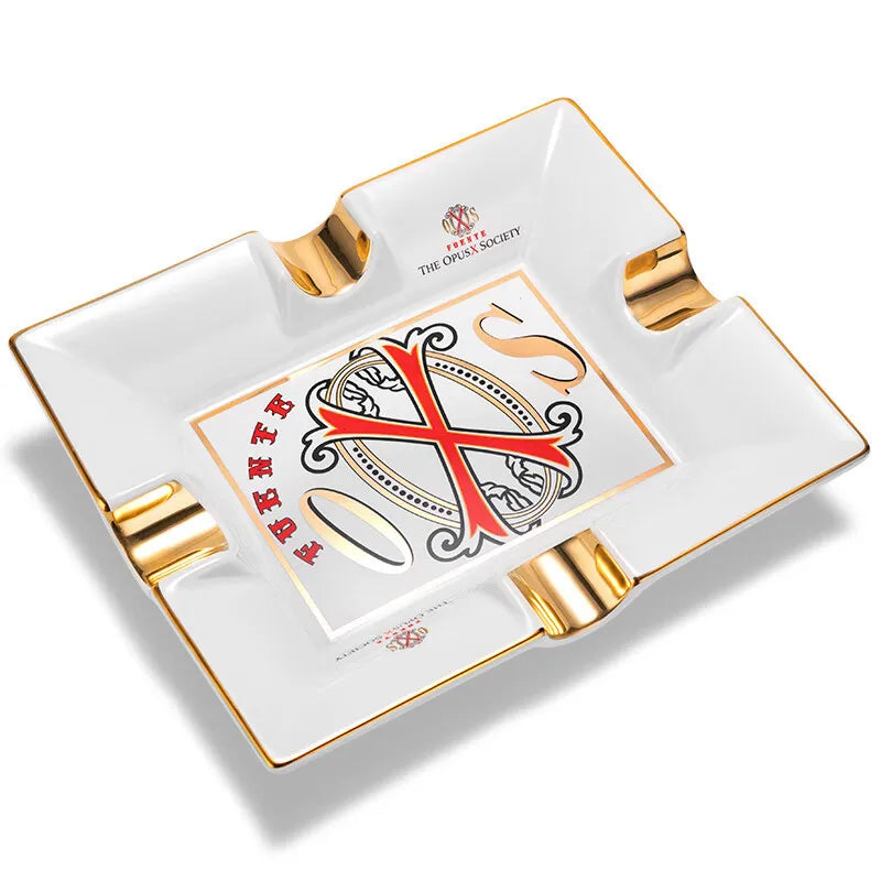 Luxury Ceramic Cigar Ashtray with Dual Cigar Rests - Fuente Opus X Design | Portable Travel Ashtray for Home & Office