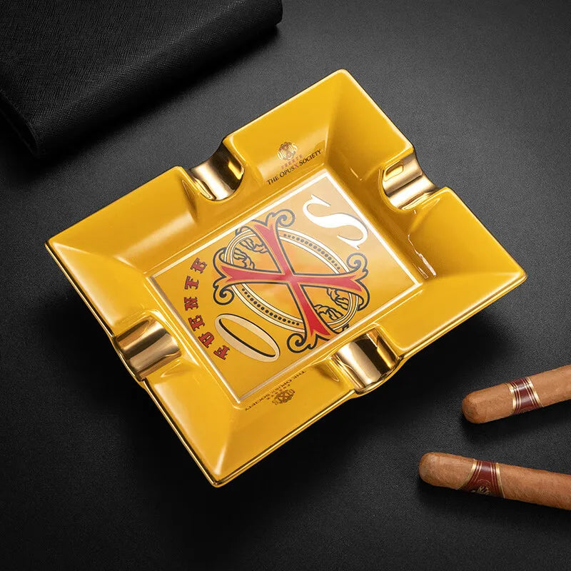 Luxury Ceramic Cigar Ashtray with Dual Cigar Rests - Fuente Opus X Design | Portable Travel Ashtray for Home & Office
