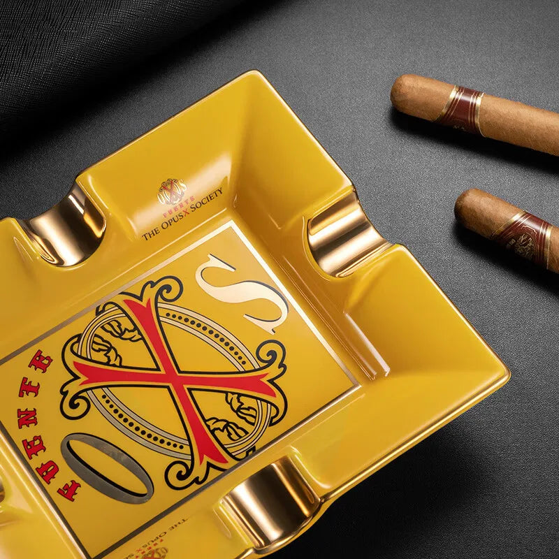 Luxury Ceramic Cigar Ashtray with Dual Cigar Rests - Fuente Opus X Design | Portable Travel Ashtray for Home & Office
