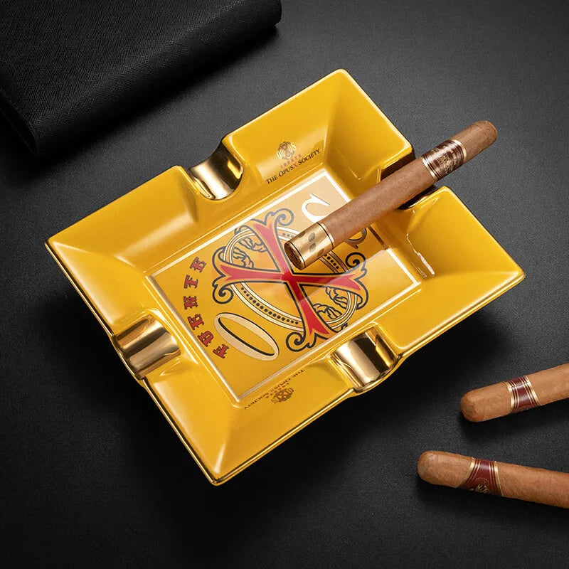 Luxury Ceramic Cigar Ashtray with Dual Cigar Rests - Fuente Opus X Design | Portable Travel Ashtray for Home & Office