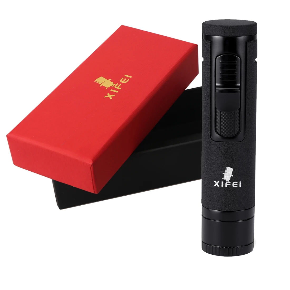 Torch Lighter with Cigar Punch & Stand - Refillable Butane Windproof Lighter - 4-in-1 Accessory Tool