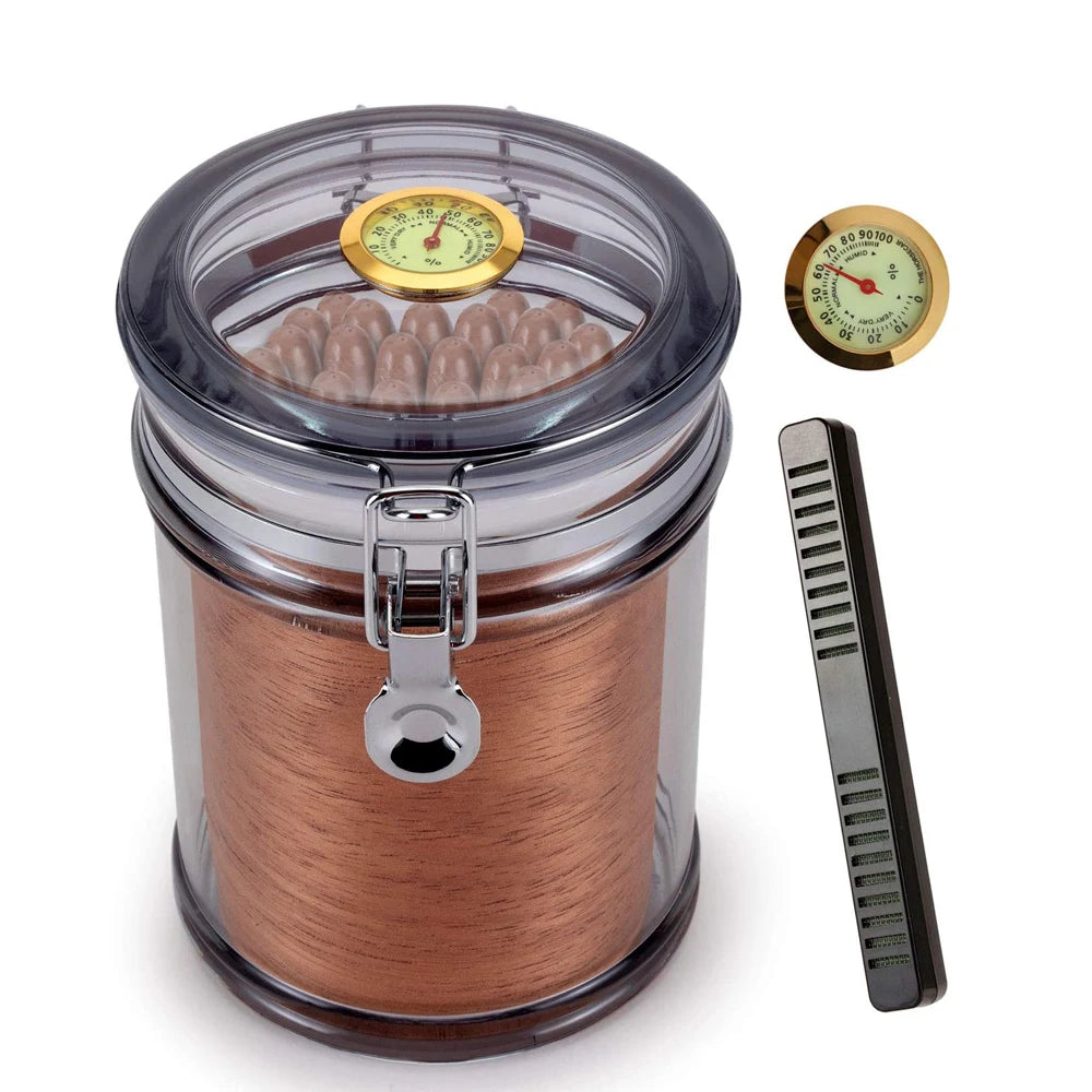 Acrylic Cigar Humidor Jar with Hygrometer & Humidifier - Cedar Lined Portable Travel Humidor | 15-20 Cigar Capacity Storage Container