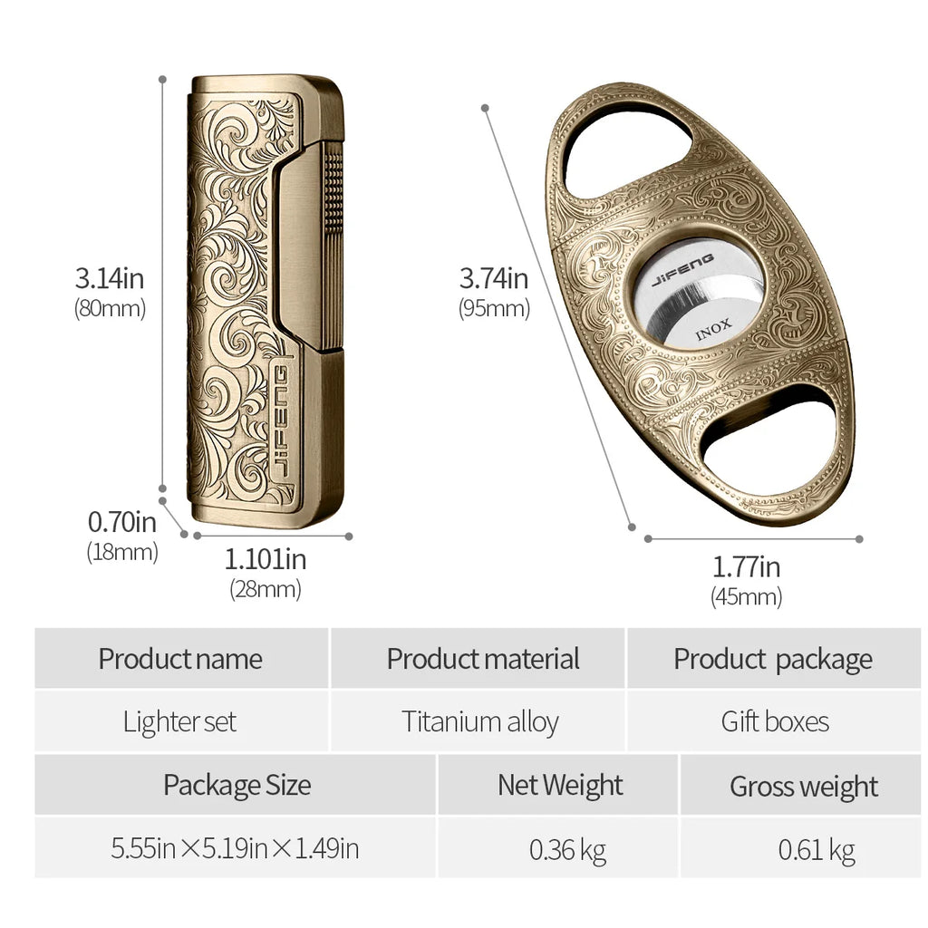 Luxury Engraved Cigar Lighter and Cutter Set - Windproof Torch Lighter | Stainless Steel Guillotine Cutter | Premium Gift Box