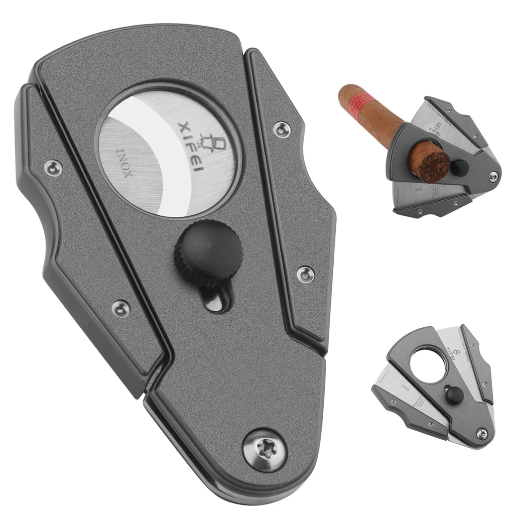 Pocket Cigar Cutter with Safety Lock & Leather Case - Stainless Steel Guillotine Cutter | Compact Gift Set