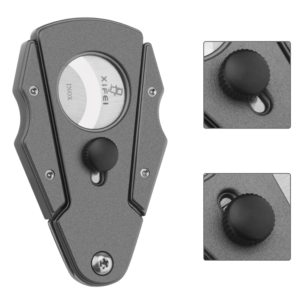 Pocket Cigar Cutter with Safety Lock & Leather Case - Stainless Steel Guillotine Cutter | Compact Gift Set