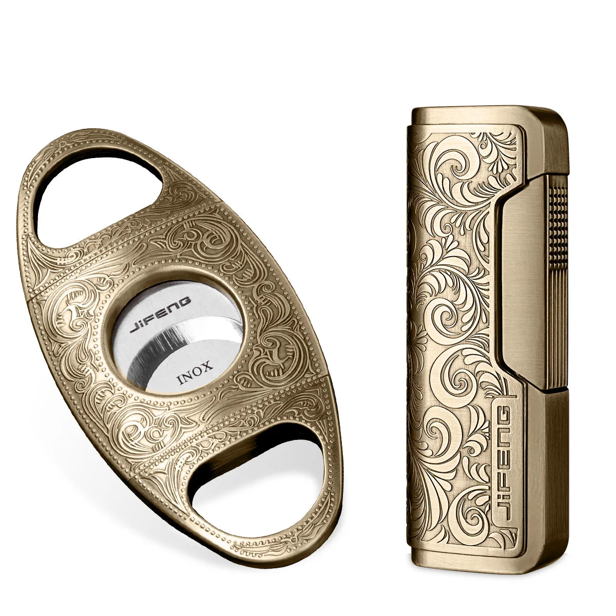 Luxury Engraved Cigar Lighter and Cutter Set - Windproof Torch Lighter | Stainless Steel Guillotine Cutter | Premium Gift Box
