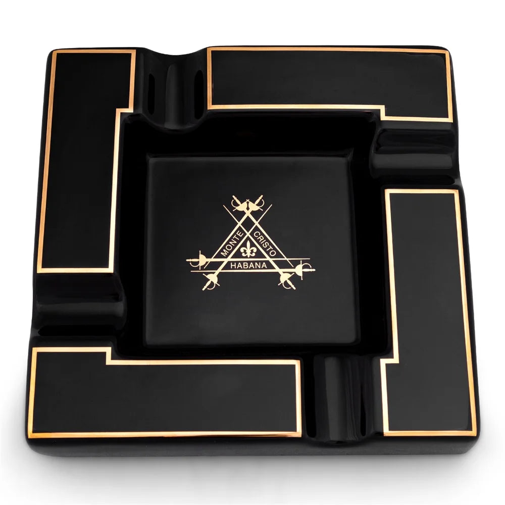 Large Square Ceramic Cigar Ashtray with 4 Rests - Premium Table Ash Tray | Gift Box Included