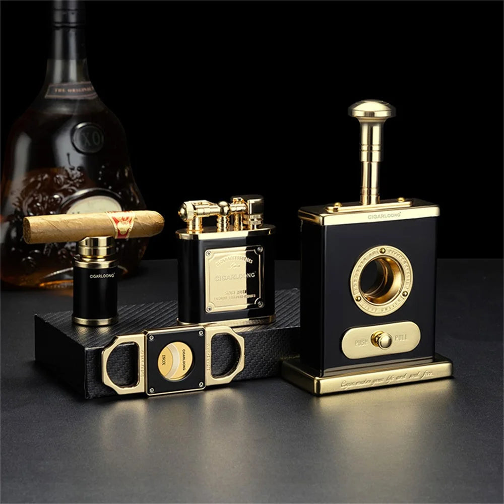 Coffret de luxe pour cigares : briquet coupe-cigares de bureau, coupe-cigares, poinçon, outil spécial en métal, cadeau idéal pour les fumeurs (CL-TZ263).
