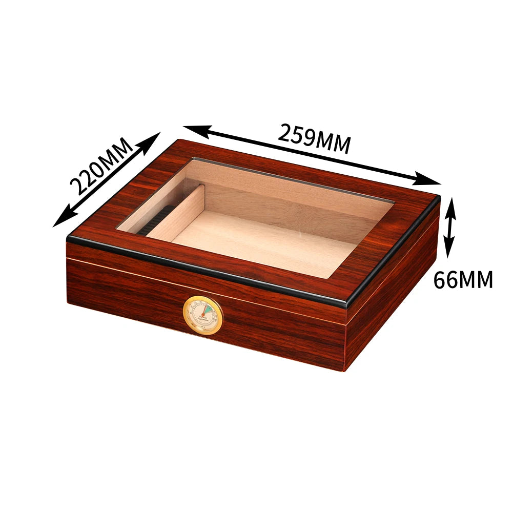 Cedar Wood Desktop Cigar Humidor with Glass Top - 20-25 Cigar Capacity with Hygrometer & Humidifier | Premium Cigar Storage Box