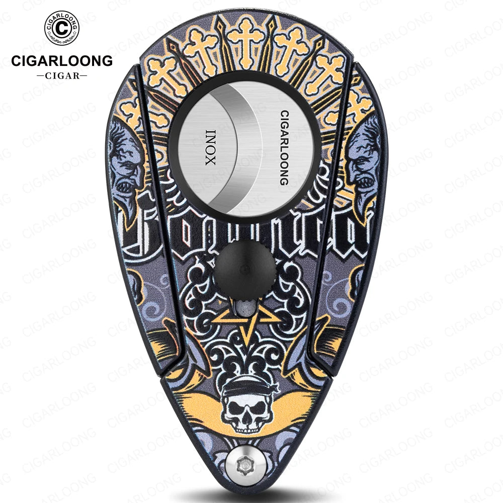 Guillotine Cigar Cutter with Leather Case - Stainless Steel Sharp Blade - Semi-Automatic 21mm Cutter