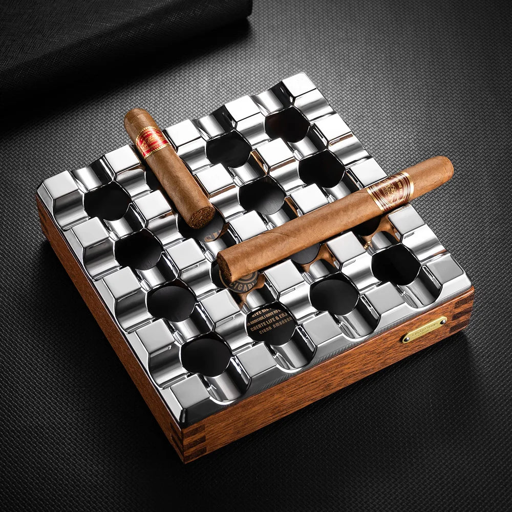 Cenicero de aluminio de madera maciza para cigarros, gran diámetro, ranuras múltiples, extintor de humo, diseño único CL-2020