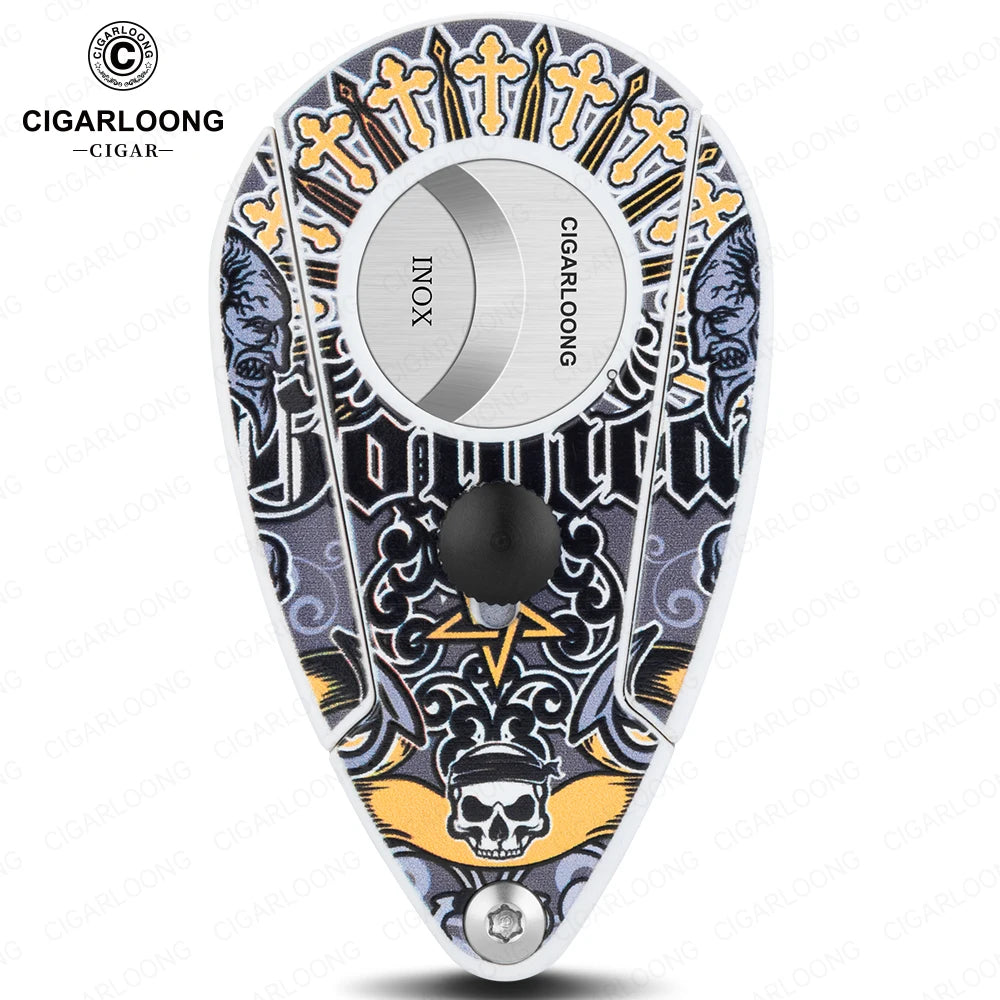 Guillotine Cigar Cutter with Leather Case - Stainless Steel Sharp Blade - Semi-Automatic 21mm Cutter