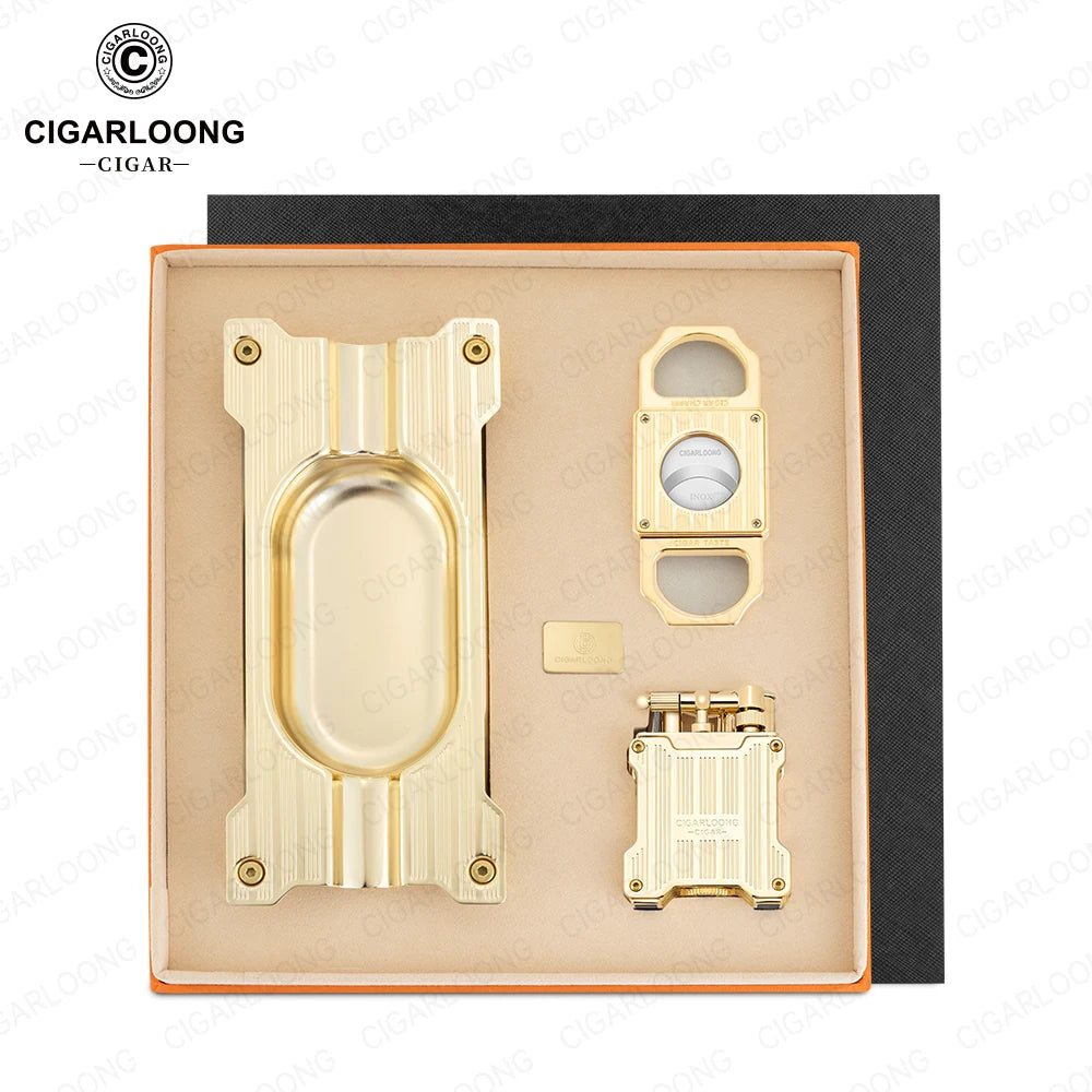 Luxury Cigar Accessories Gift Set with Torch Lighter, Cutter & Ashtray