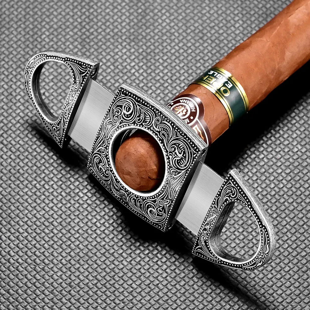 Premium Cigar Gift Set - Windproof Lighter, Cutter & Ashtray | Engraved Metal 3-Piece Cigar Accessories Kit