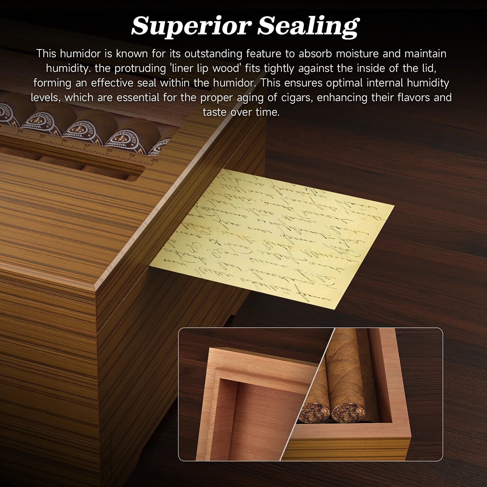 Cedar Wood Desktop Cigar Humidor with Glass Window & Digital Hygrometer - 15-30 Cigar Capacity | Pull-Out Drawer & Gel Humidifier Storage Box