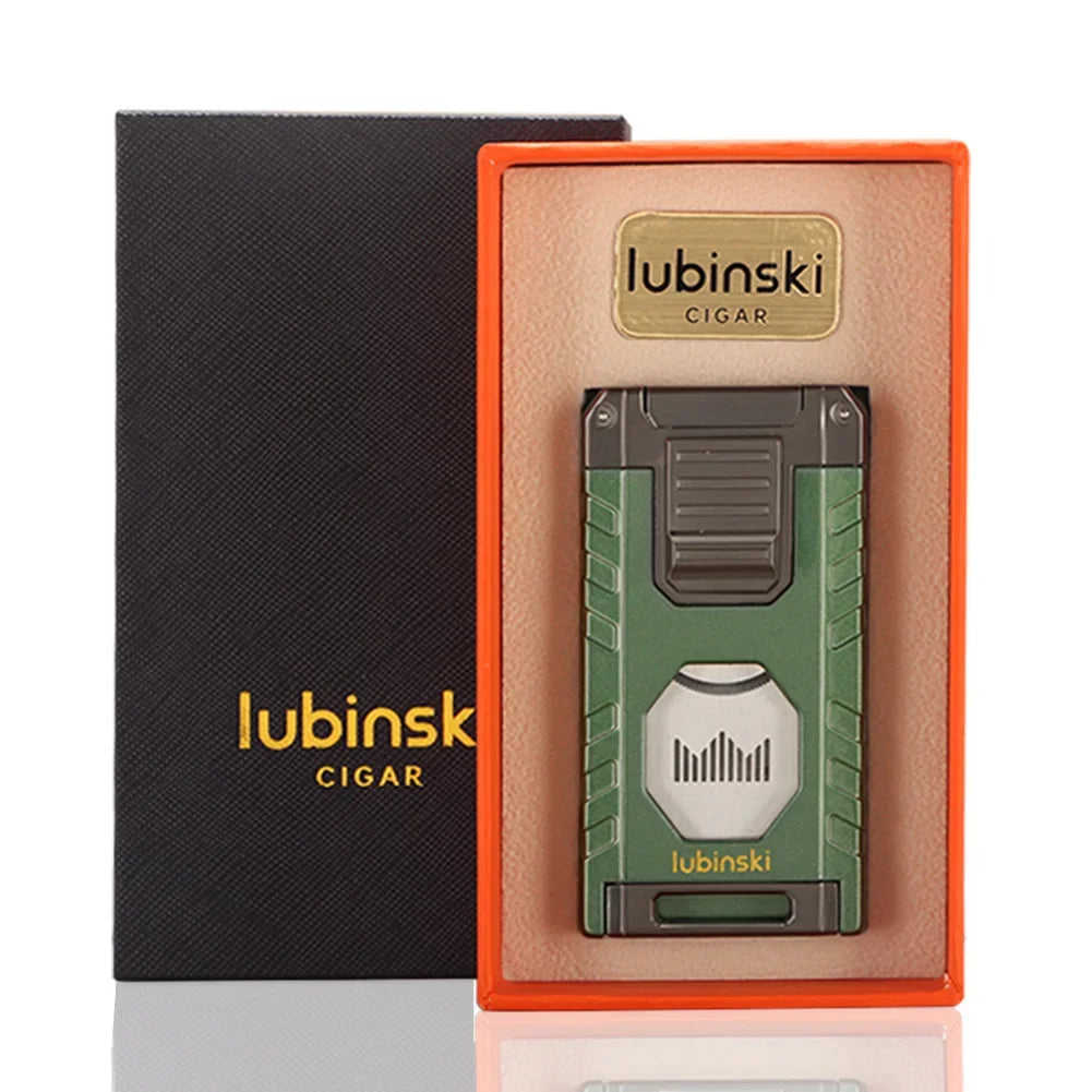 3-in-1 Torch Lighter with Cigar Punch & Holder - Refillable Butane Jet Flame Lighter | Premium Gift Box Set
