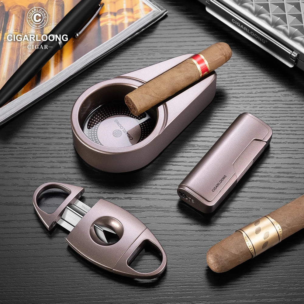 Professional Cigar Accessory Set with Torch Lighter, V-Cut & Ashtray