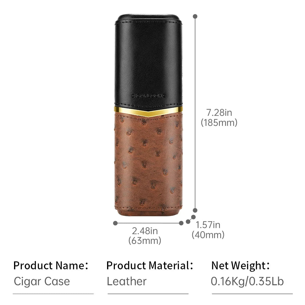 Premium Leather 2-Cigar Travel Case with Cedar Wood Lining - Portable Cigar Tube Holder | Exotic Leather Patterns