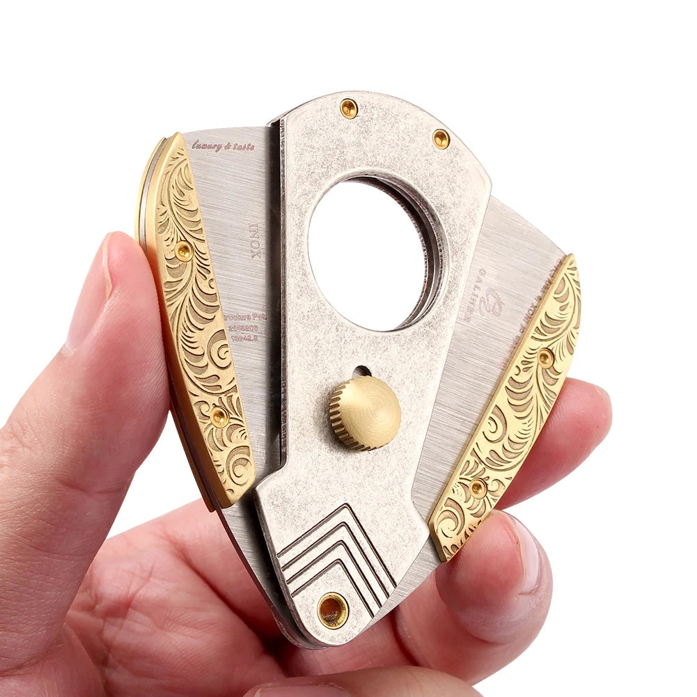 Stainless Steel Guillotine Cigar Cutter - Sharp Blade for Ring Gauge up to 58 | Luxury Gift Box Set with Carbon Fiber & Engraved Designs