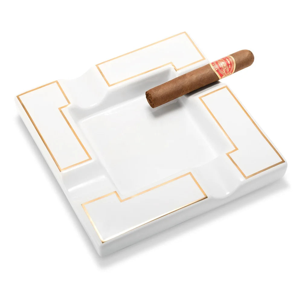 Large Square Ceramic Cigar Ashtray with 4 Rests - Premium Table Ash Tray | Gift Box Included