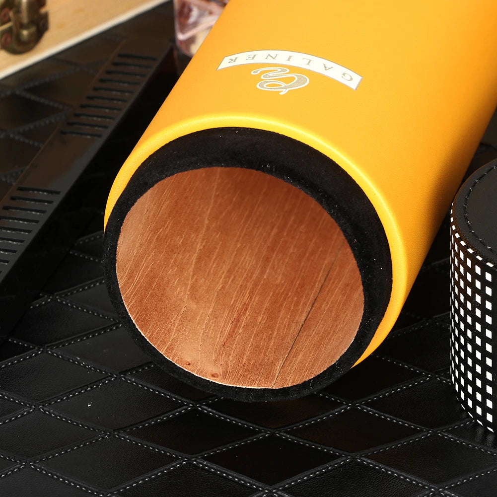 Portable Travel Cigar Humidor Tube - Leather & Cedar Wood with Hygrometer & Humidifier | Black Cigar Case