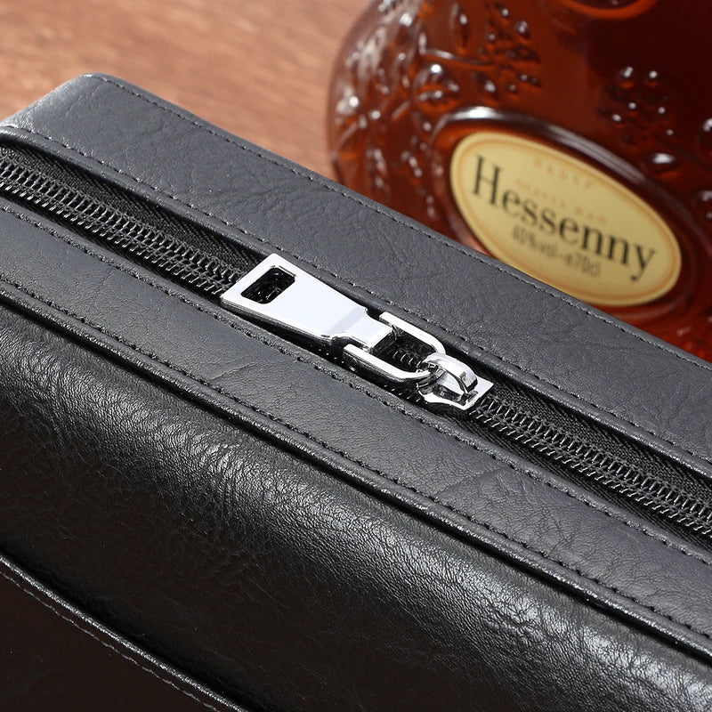 Leather Cigar Travel Case - 4 Cigar Humidor with Cedar Lining - Portable Storage with Cutter & Lighter Holder