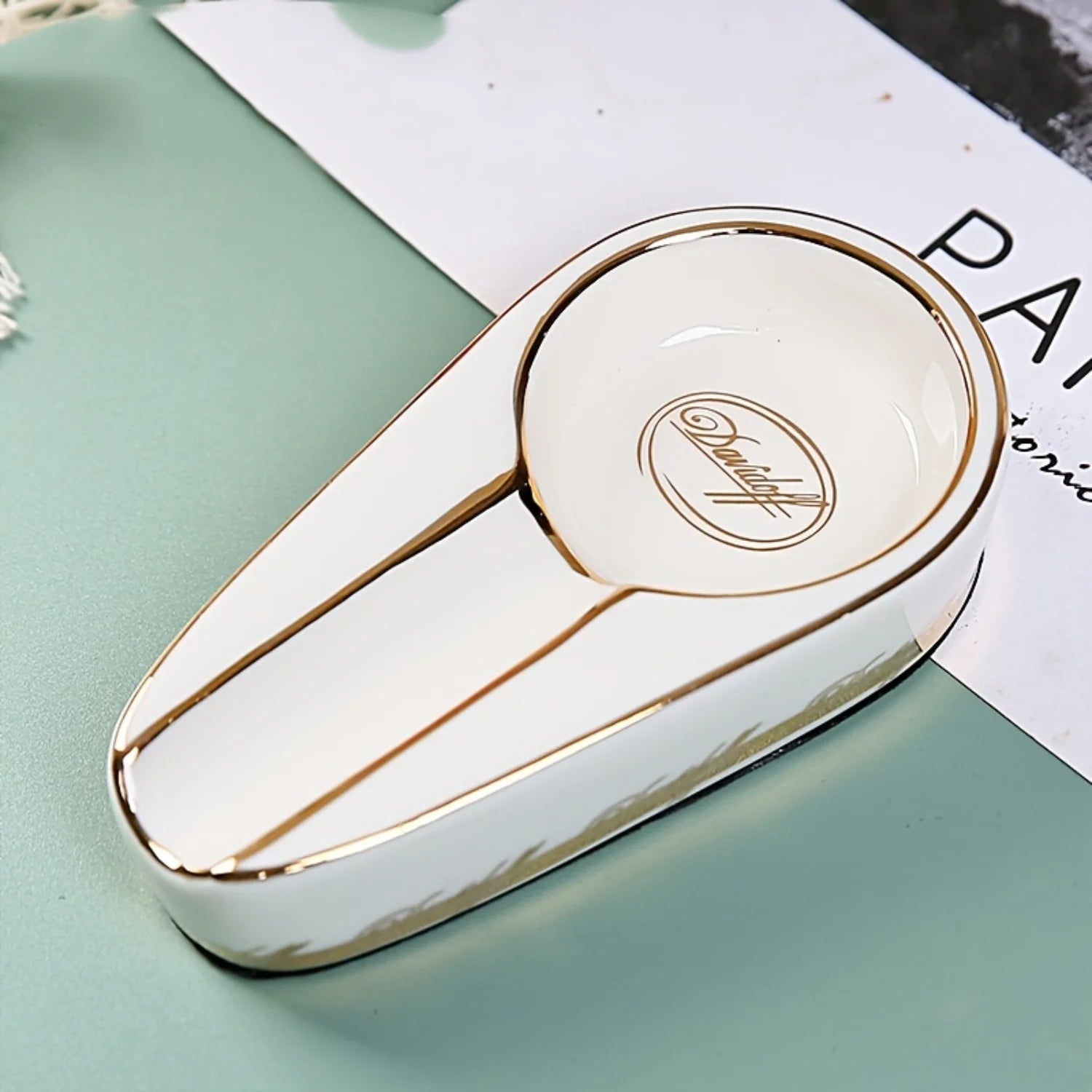 Portable Ceramic Cigar Ashtray with Single Rest - Travel Ash Tray | Compact Oval Design for On-the-Go Smoking