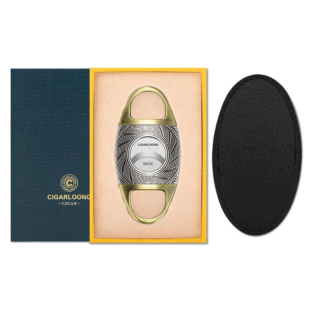 Ornate Double-Blade Guillotine Cigar Cutter in Rigid Steel