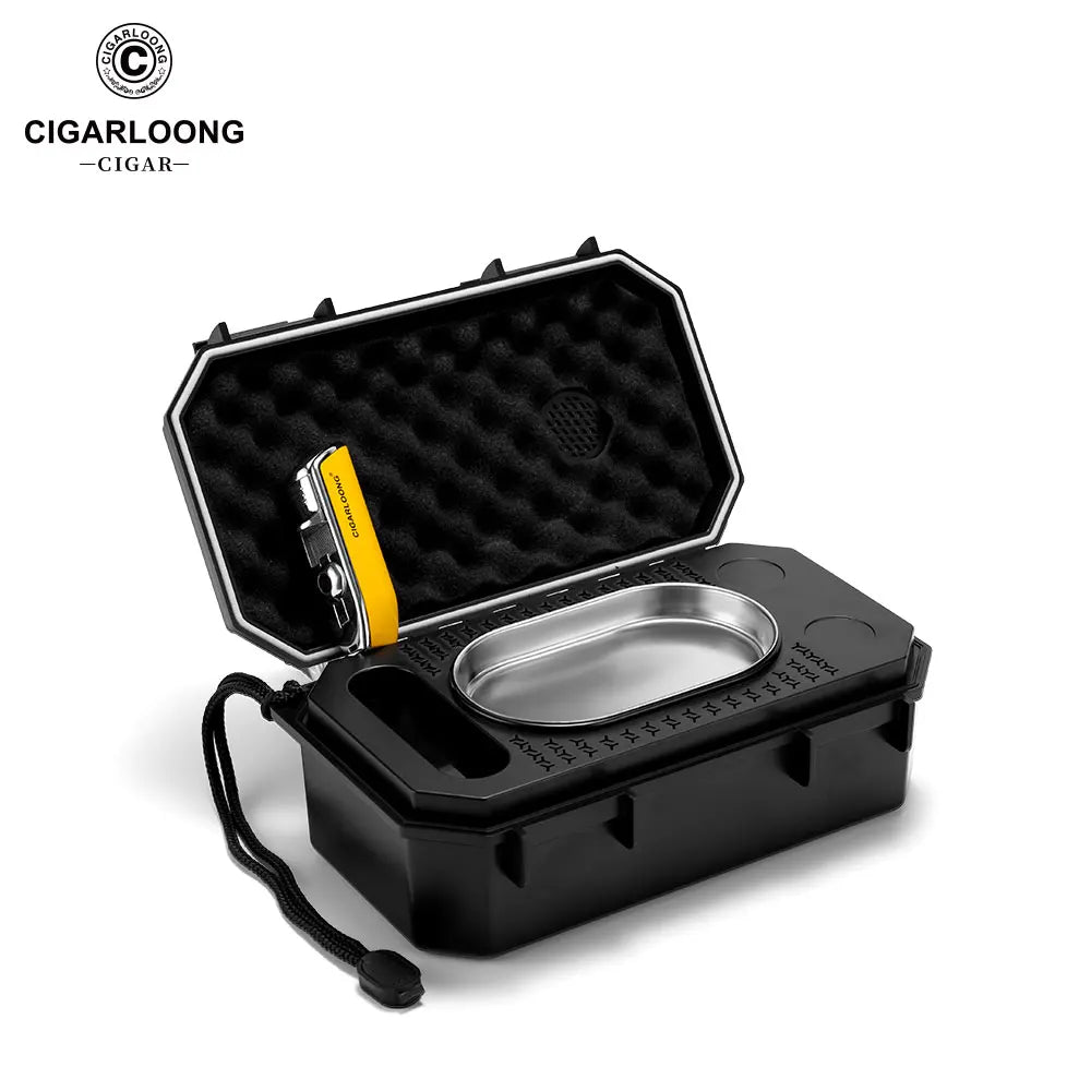 Portable Cigar Humidor Case - 10 Cigar Travel Holder with Hygrometer & Humidifier - Waterproof Storage Box