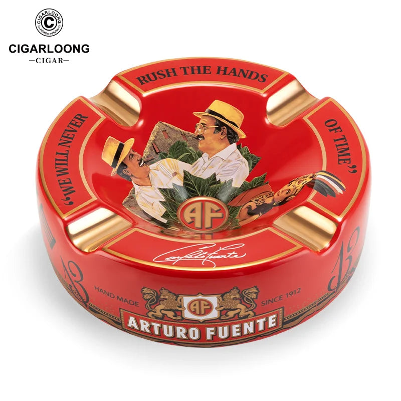 Large Round Ceramic Cigar Ashtray with 4 Rests - Arturo Fuente Design | Gift Box Included
