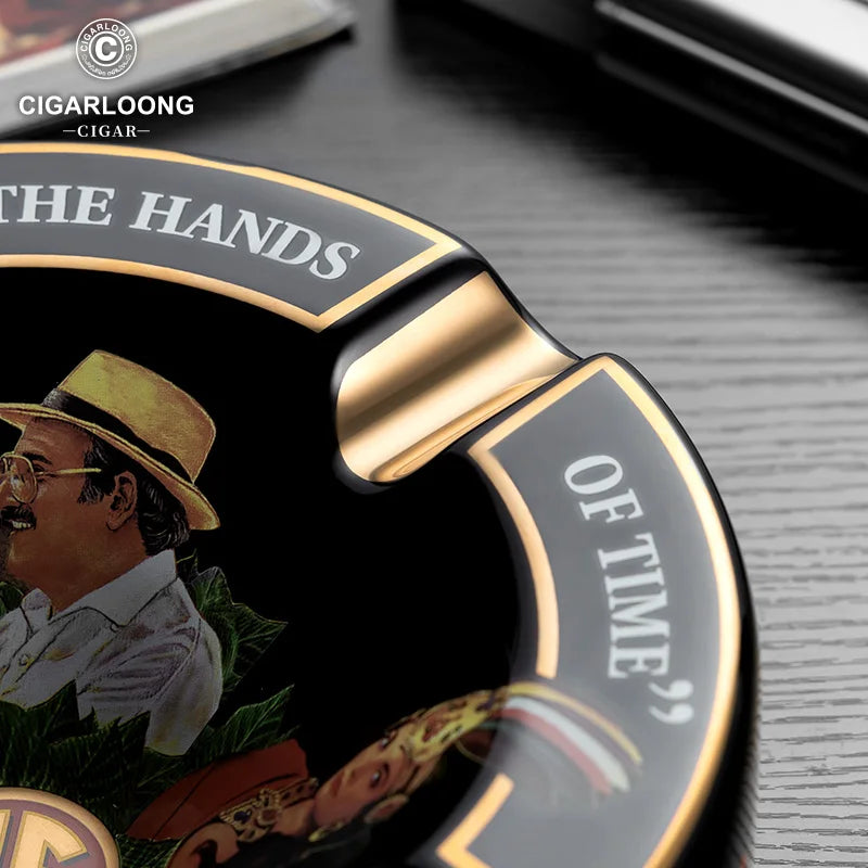 Large Round Ceramic Cigar Ashtray with 4 Rests - Arturo Fuente Design | Gift Box Included