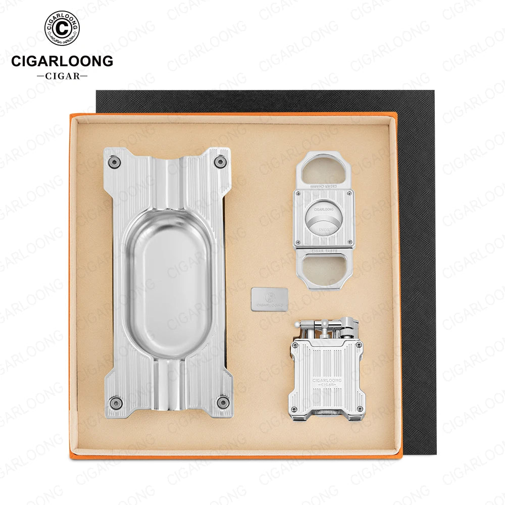 Luxury Cigar Accessories Gift Set with Torch Lighter, Cutter & Ashtray