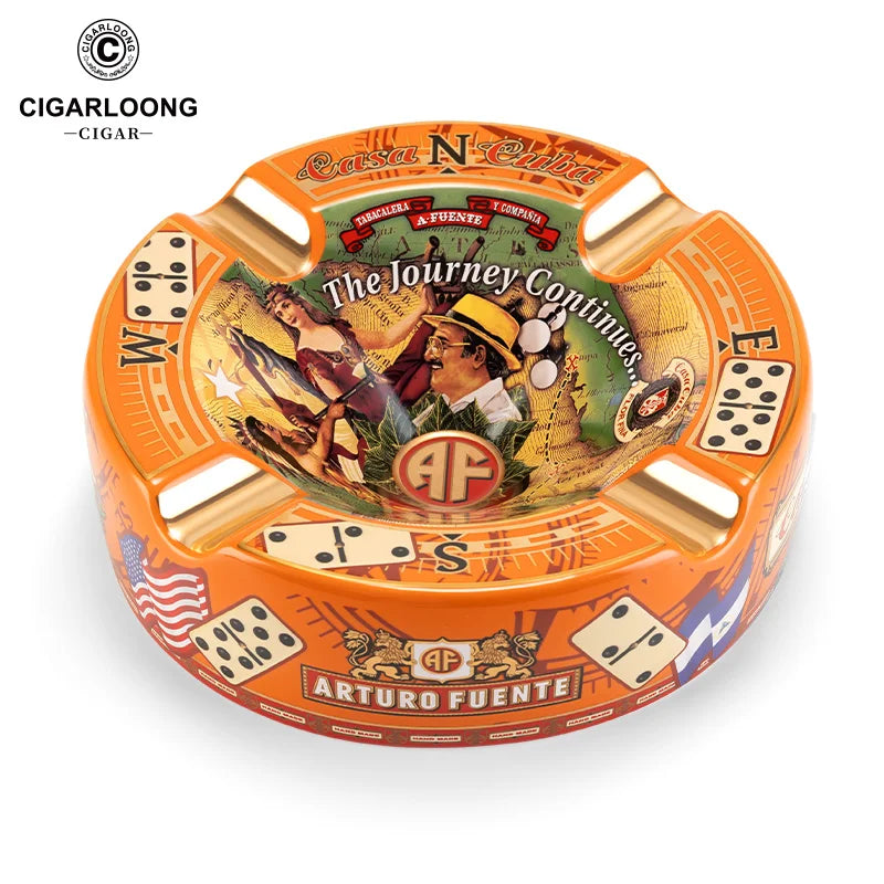 Large Round Ceramic Cigar Ashtray with 4 Rests - Arturo Fuente Design | Gift Box Included