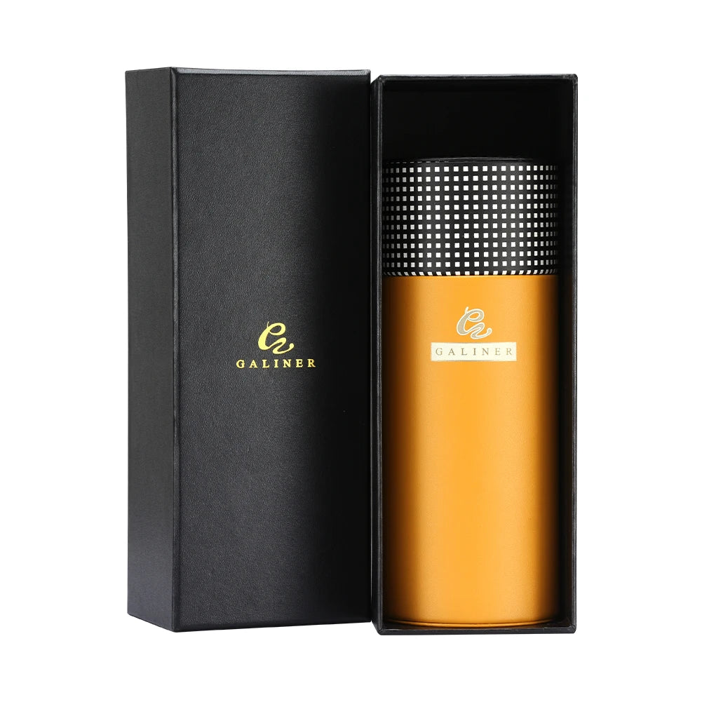 Portable Travel Cigar Humidor Tube - Leather & Cedar Wood with Hygrometer & Humidifier | Black Cigar Case