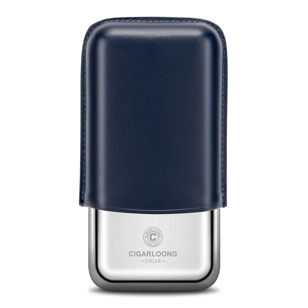 Leather 3-Cigar Travel Case with Stainless Steel Shell - Premium Cowhide Portable Humidor | Cigar Tube Holder