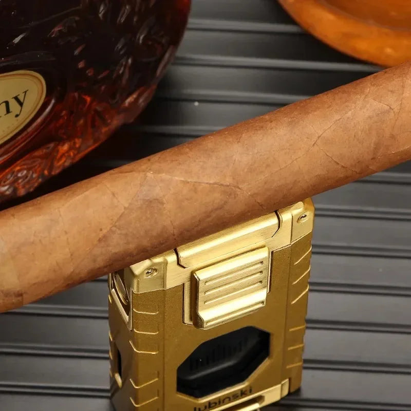 3-in-1 Torch Lighter with Cigar Punch & Holder - Refillable Butane Jet Flame Lighter | Premium Gift Box Set