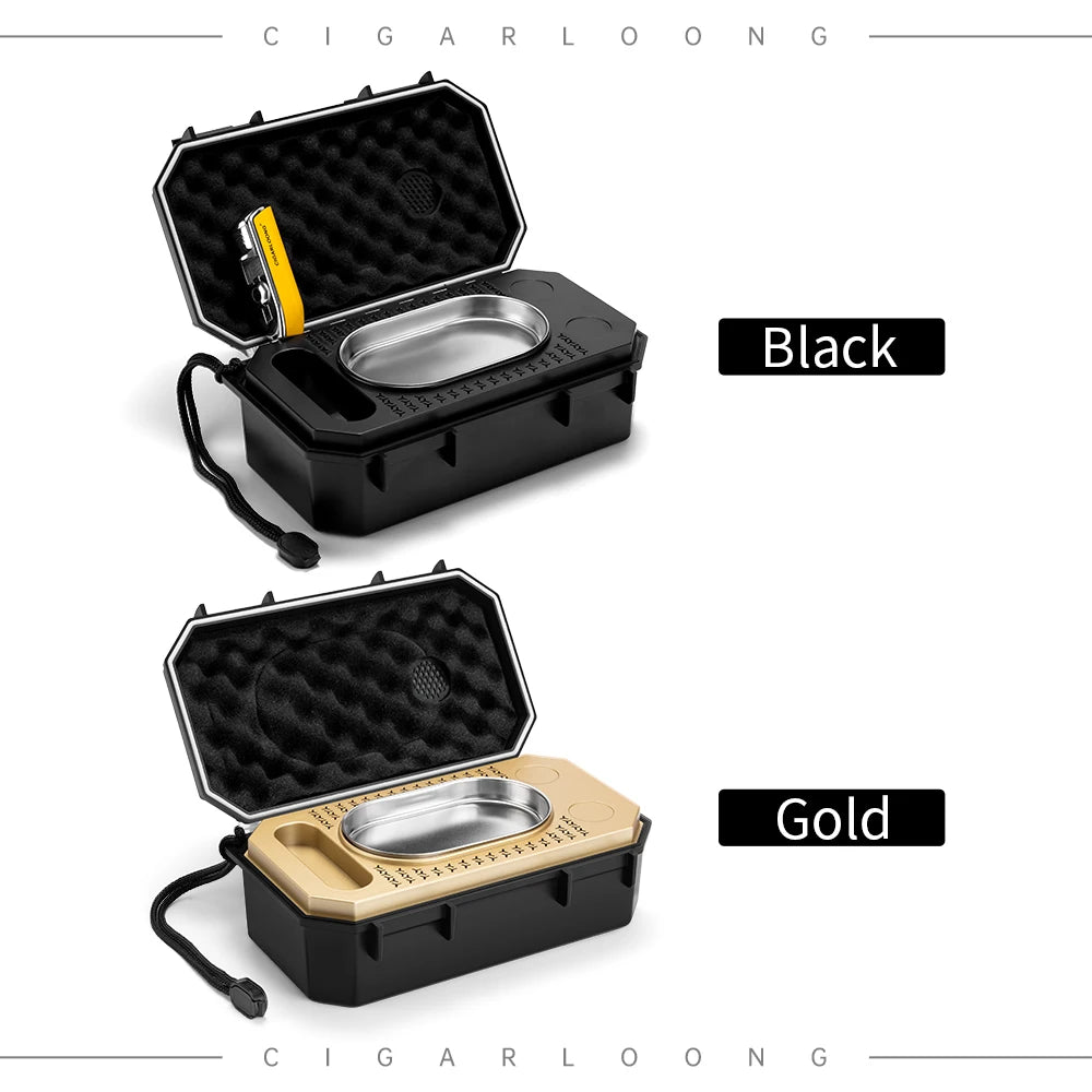 Portable Cigar Humidor Case - 10 Cigar Travel Holder with Hygrometer & Humidifier - Waterproof Storage Box