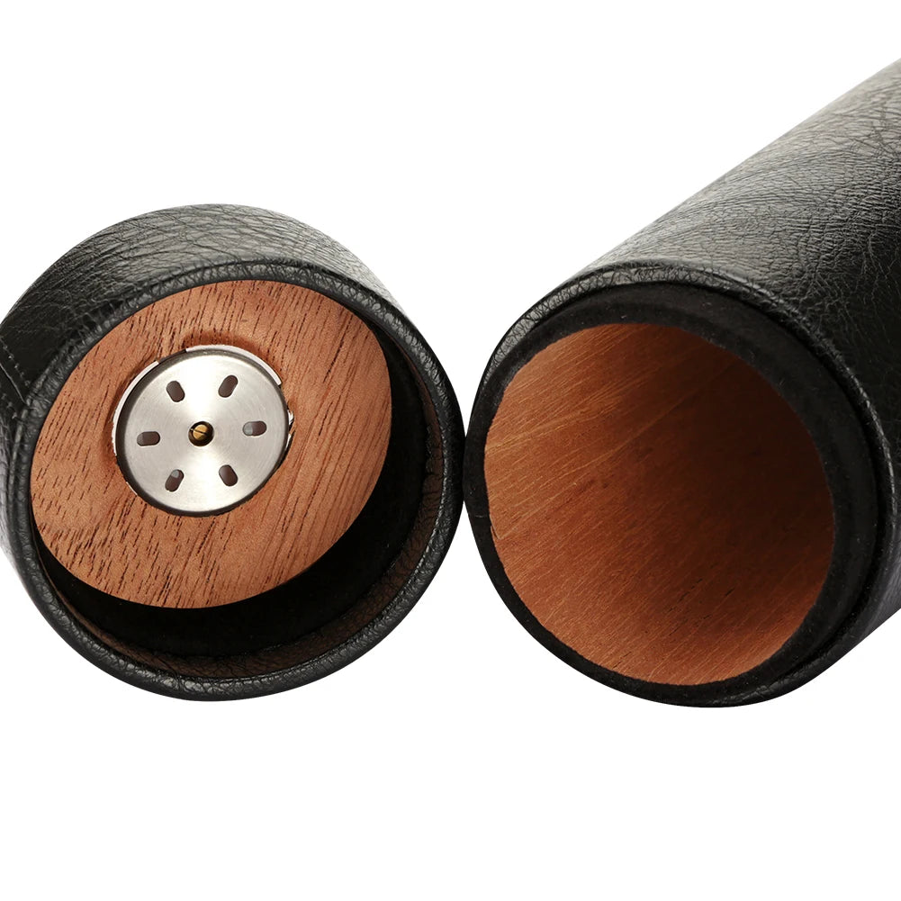 Portable Travel Cigar Humidor Tube - Leather & Cedar Wood with Hygrometer & Humidifier | Black Cigar Case