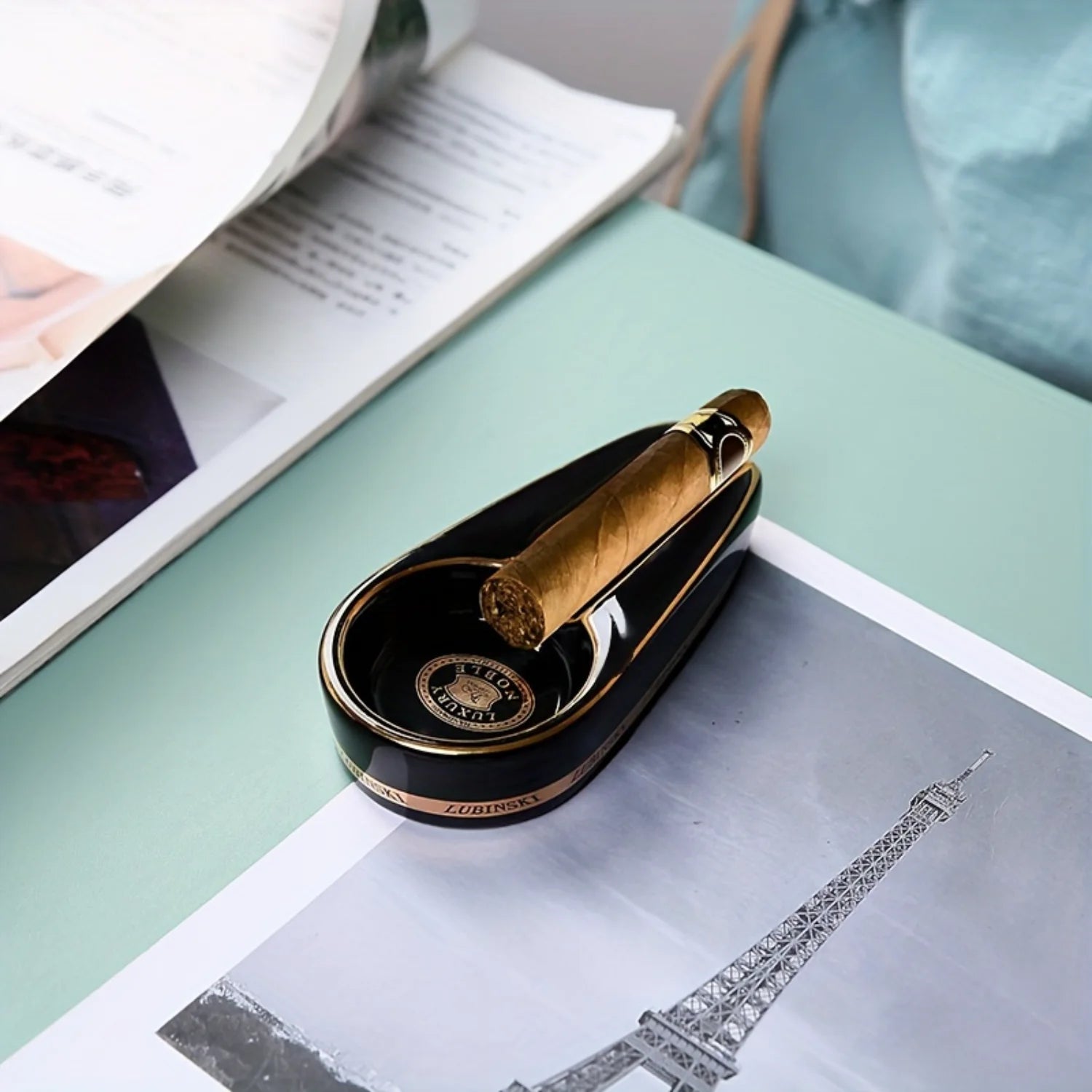 Portable Ceramic Cigar Ashtray with Single Rest - Travel Ash Tray | Compact Oval Design for On-the-Go Smoking