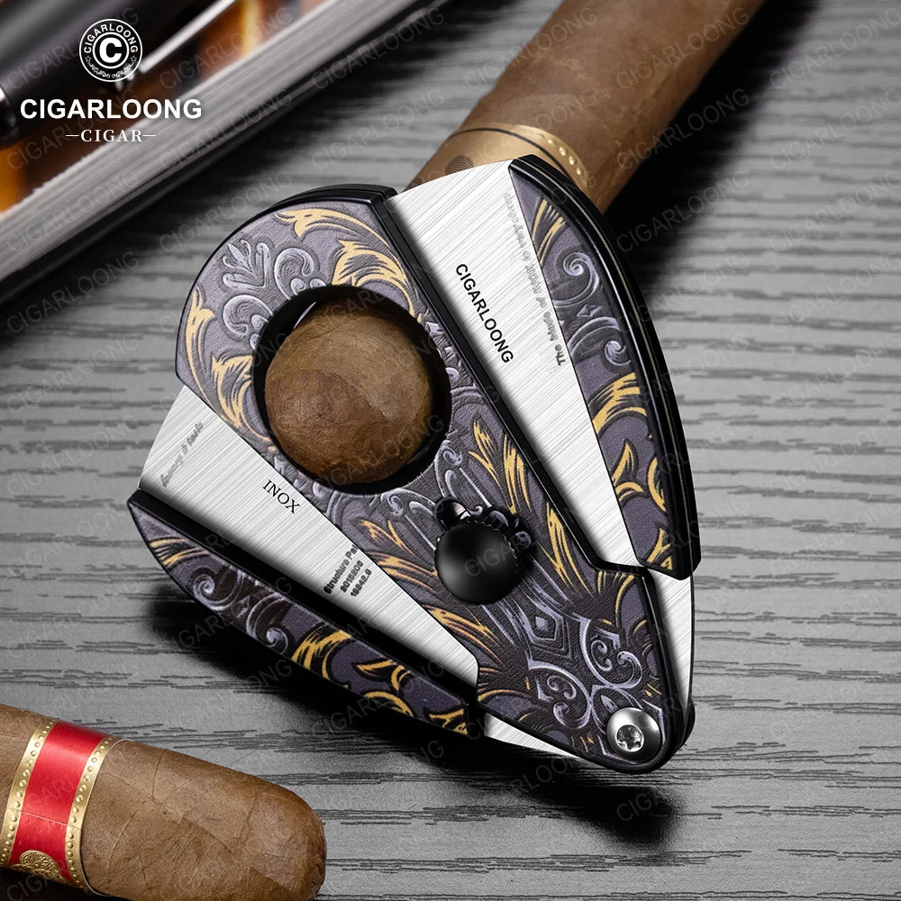 Guillotine Cigar Cutter with Leather Case - Stainless Steel Sharp Blade - Semi-Automatic 21mm Cutter