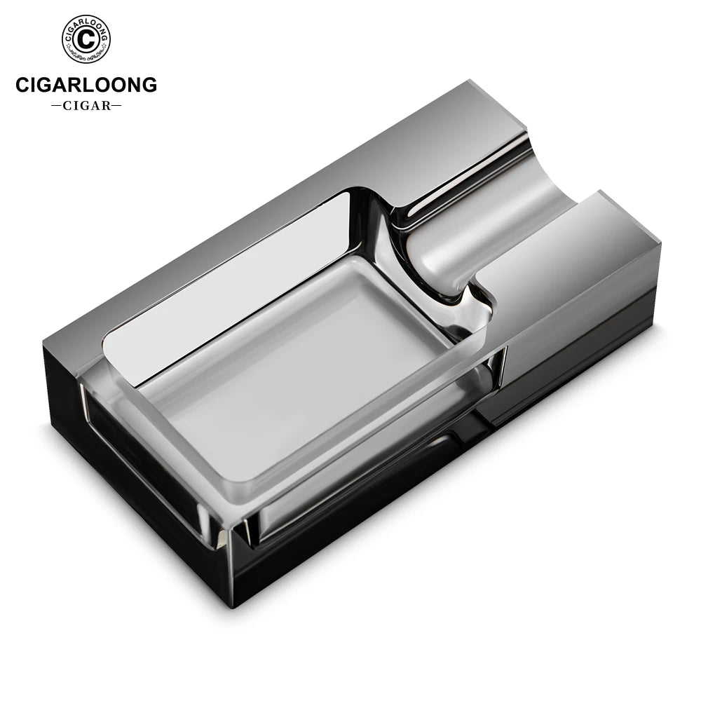 Luxury Glass Cigar Ashtray with Metal Holder | Premium Smoking Accessory