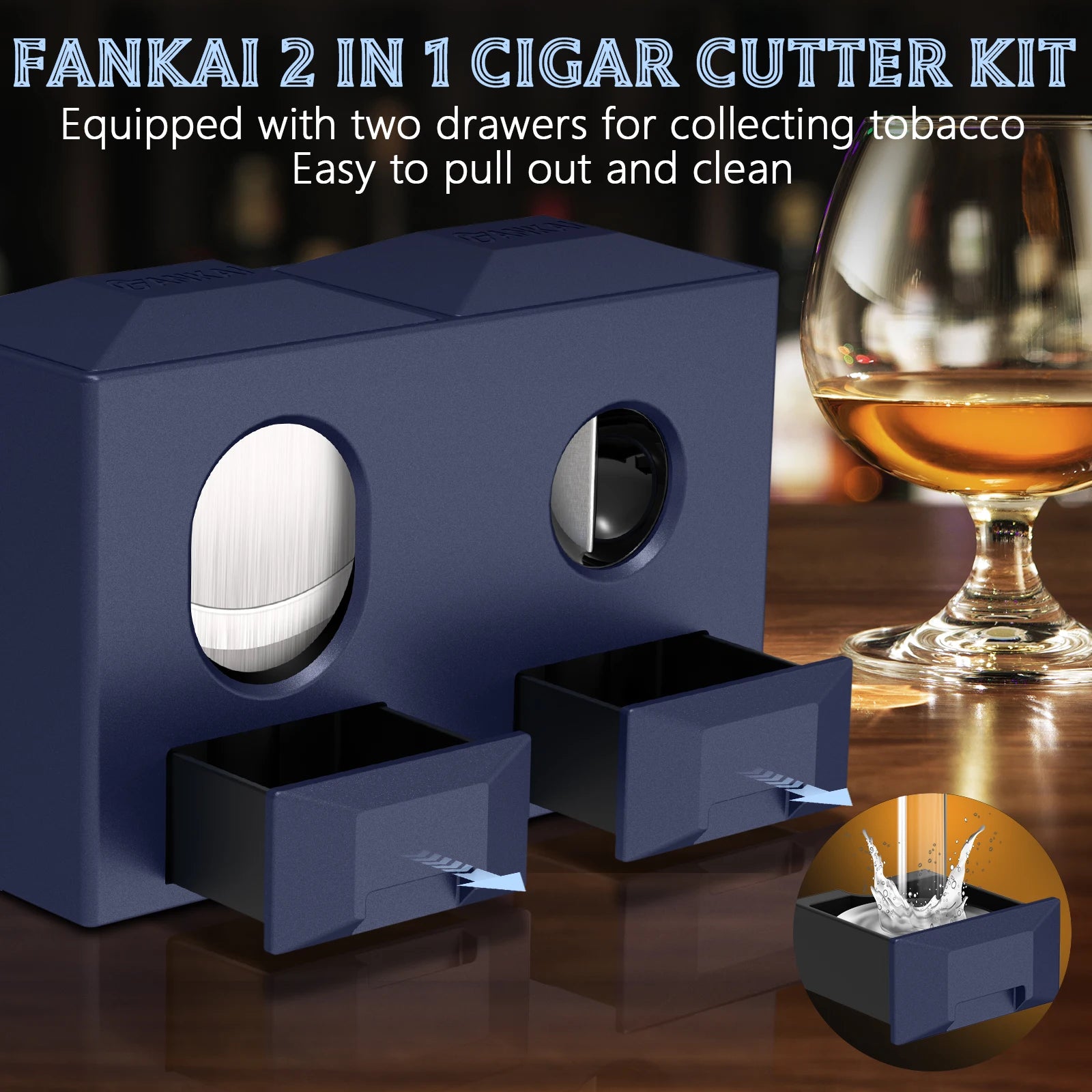 2-in-1 Desktop Cigar Cutter - Dual V-Cut & Straight Guillotine | Ergonomic Table Cutter with Storage Drawers | Stainless Steel Blades