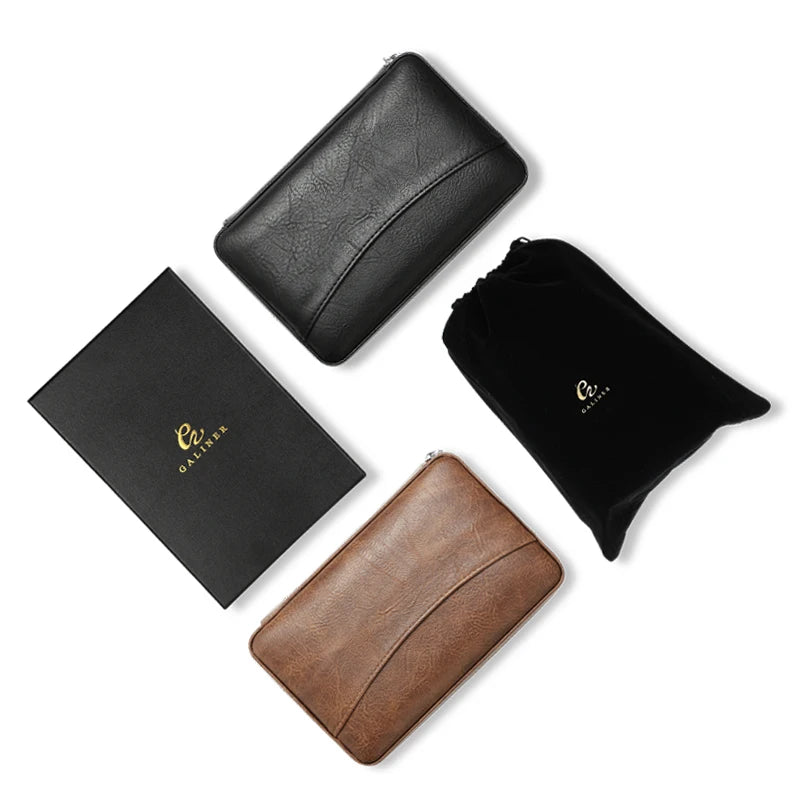 Leather Cigar Travel Case - 4 Cigar Humidor with Cedar Lining - Portable Storage with Cutter & Lighter Holder