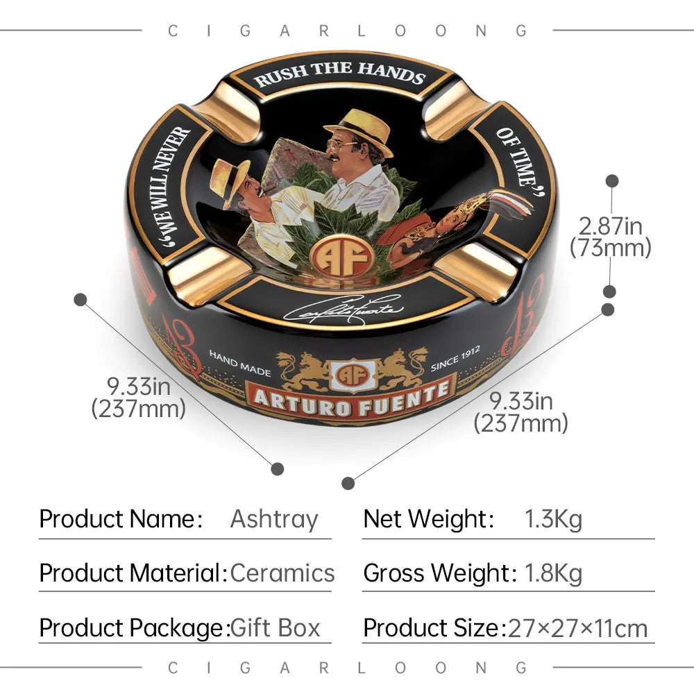 Large Round Ceramic Cigar Ashtray with 4 Rests - Arturo Fuente Design | Gift Box Included