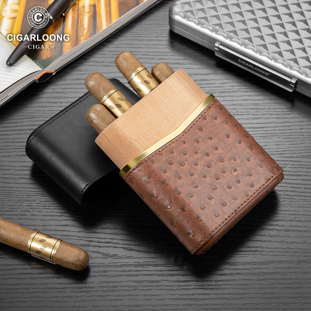 Cedar-Lined Leather Cigar Case with Magnetic Closure - Holds 3 Cigars | Premium Travel Humidor