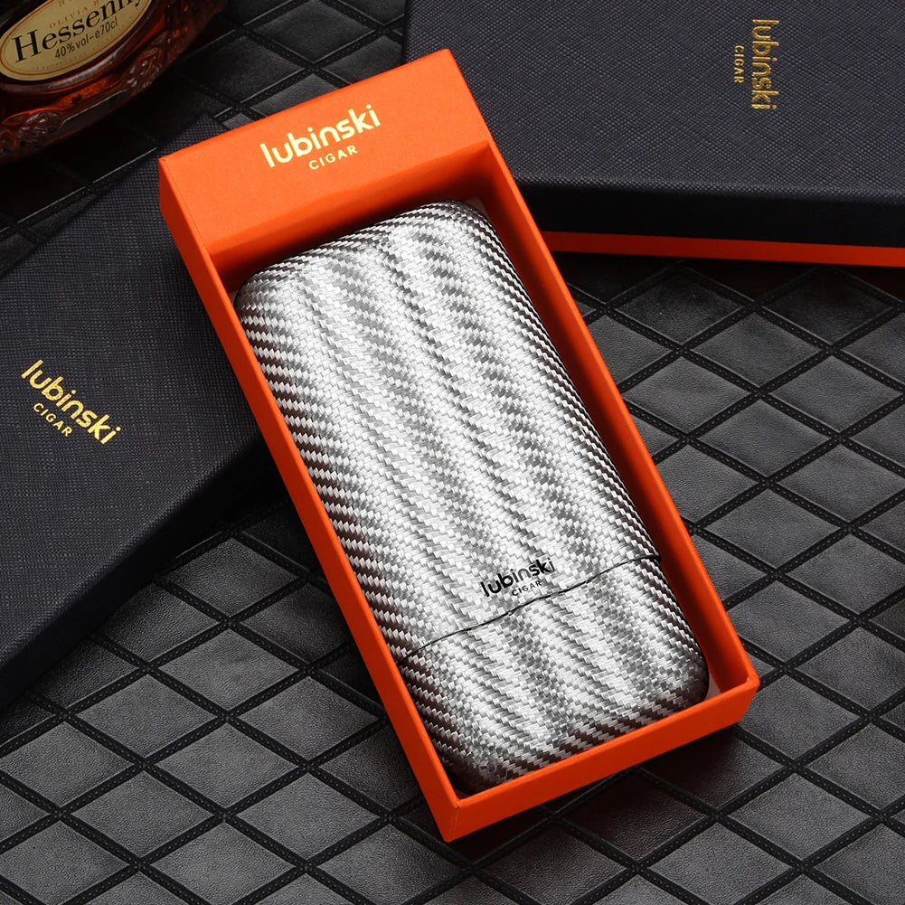 Carbon Fiber Travel Cigar Case | 2-3 Count Portable Humidor with Gift Box