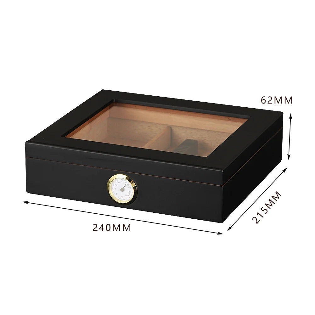 Cedar Wood Desktop Cigar Humidor with Glass Top - 20-25 Cigar Capacity with Hygrometer & Humidifier | Premium Cigar Storage Box